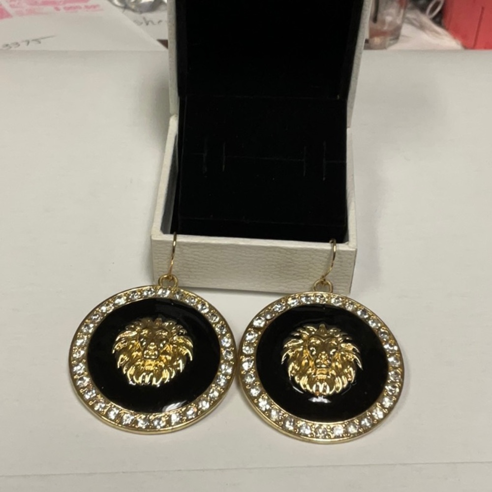 Gold and Black Lion Earrings